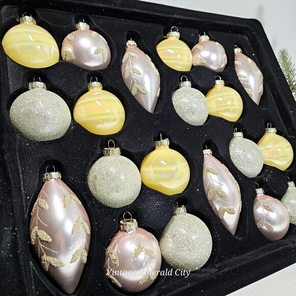 Be Merry Home Mercury Glass Ornament Balls 20 Pink Iridescent Yellow Gold Beaded - Picture 5 of 11